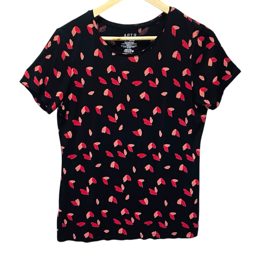 Apt. 9 Essential Women's Top Black with Pink Accents  Short Sleeve Tee